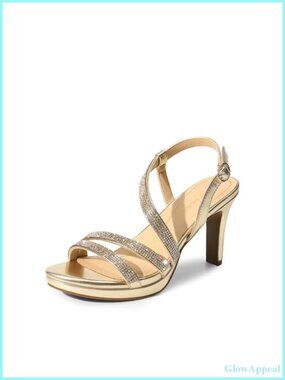 Women's Strappy Rhinestone High Heel Sandals 3.15" Open Toe Dress Heels